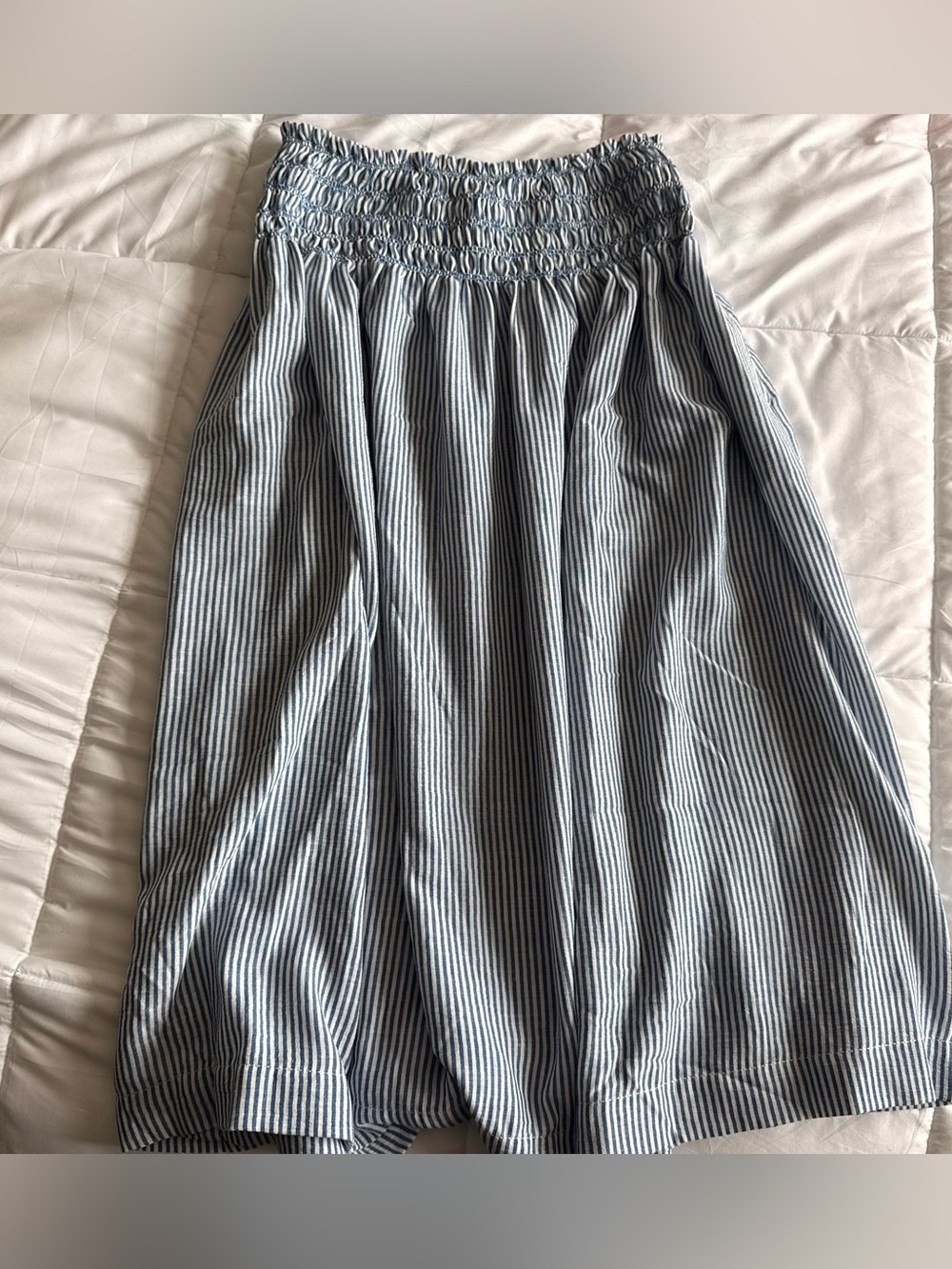 Max Studio Blue and White Vertical Stripe Midi Skirt